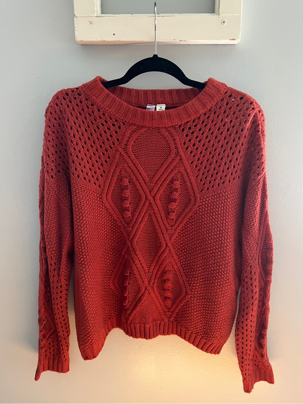 Women's Open Knit Cable Sweater - Rust
